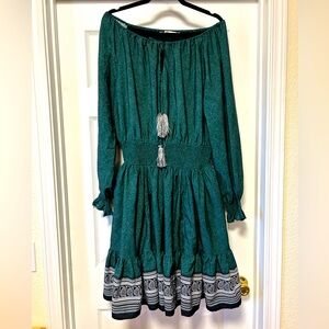 eShakti Wayward Fancies Off Shoulder Tiered Ruffle Dress - Jade Green - Size L